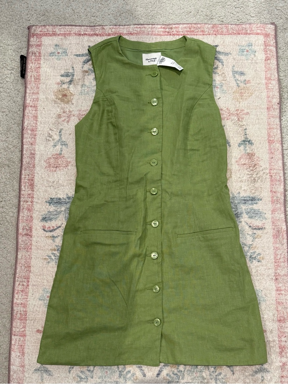 NWT Abercrombie & Fitch green linen and cotton blend button down shift dress
